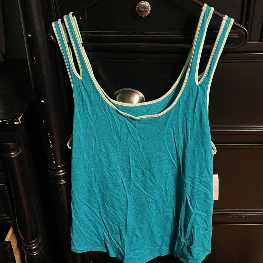 American Eagle Teal Double Strap Tank Top with Mint Trim